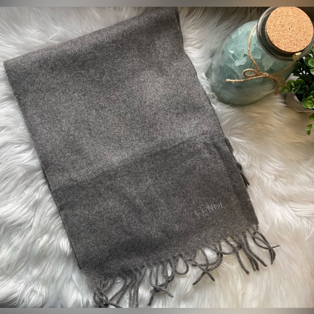 Fendi Gray Fringe Scarf
